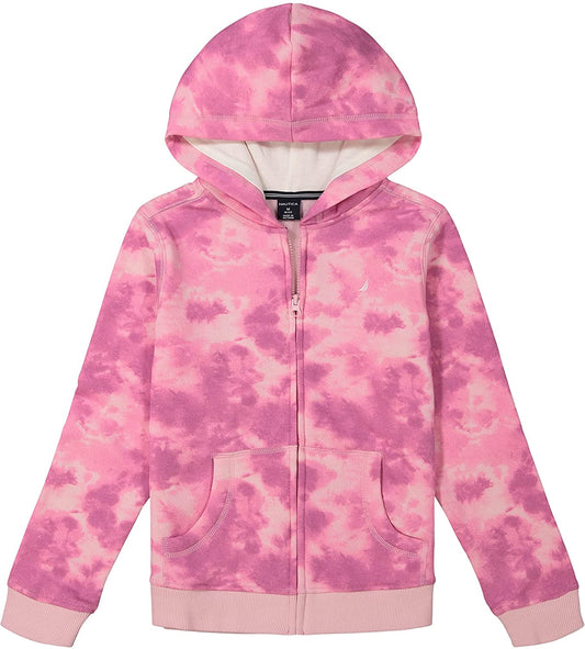 Nautica Girls' Fleece Full-Zip Hoodie Sweatshirt  Color Rose Tie Dye Size XL