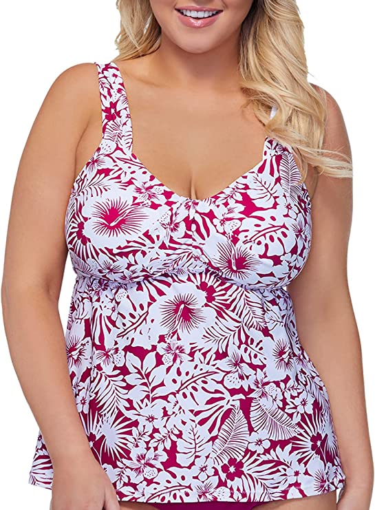 Raisins Curve Women's Plus Rimini Underwire Tankini Top  Color Pink Size 18W