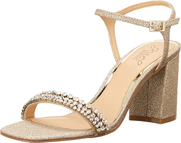 Jewel Badgley Mischka Womens Lori Heeled Sandal  Color Gold-Tone Glitter Size 6.5M