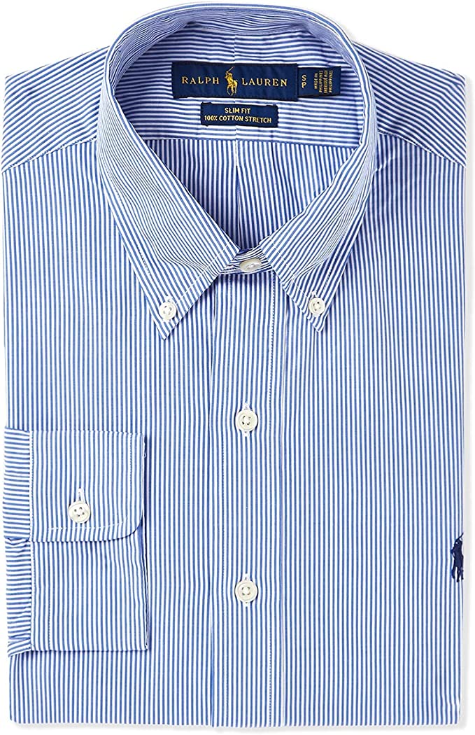 Polo Ralph Lauren Men's Classic Fit Poplin Sport Shirt  Color Blue/White Hairline Stripe Size XL