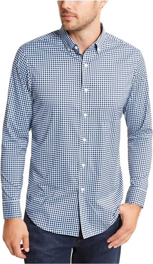 Club Room Men's Button-Front Stretch Plaid Shirt  Color Pale Ink Blue Size M