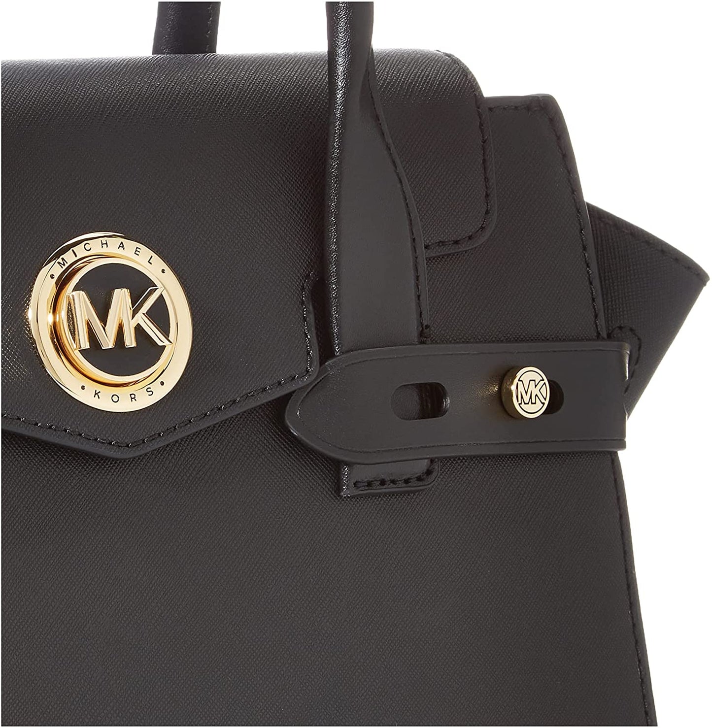 Michael Kors Carmen Small Flap Satchel Handbag Style 30S0GNMS1L Black/Gold