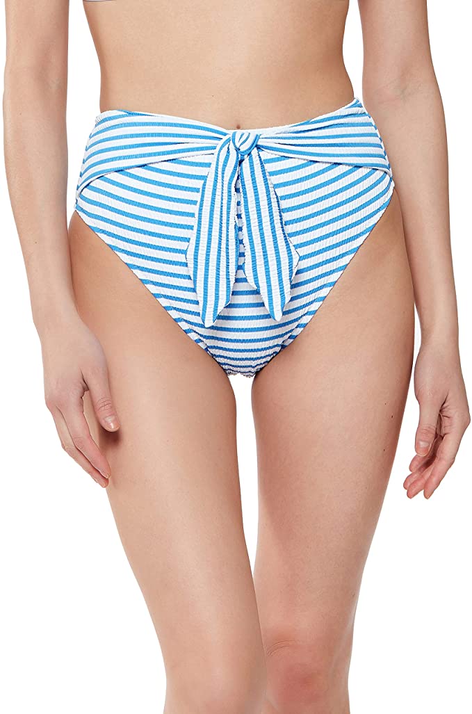 Jessica Simpson Striped Halter High Waist Swim Bottoms  Color Bluebell Size S