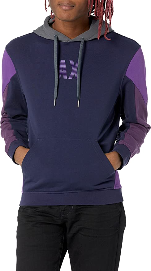 AX Armani Exchange Men's Colorblocked Logo-Print Hoodie Sweatshirt  Color Purple Magic Size XL