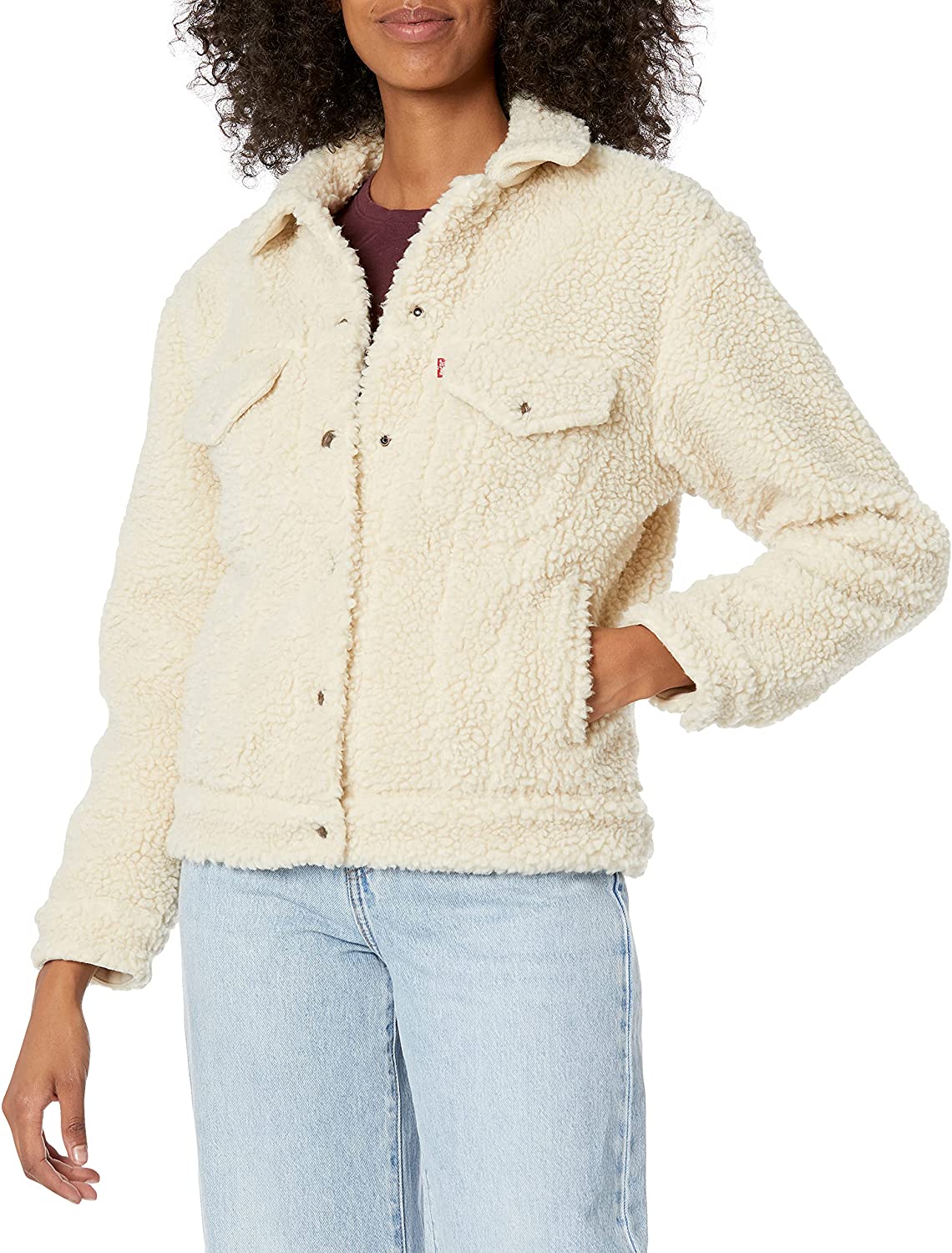 Levi's Women's Exbf Ao Sherpa Trucker Jackets  Color: Cloud Cream Sherpa Size L