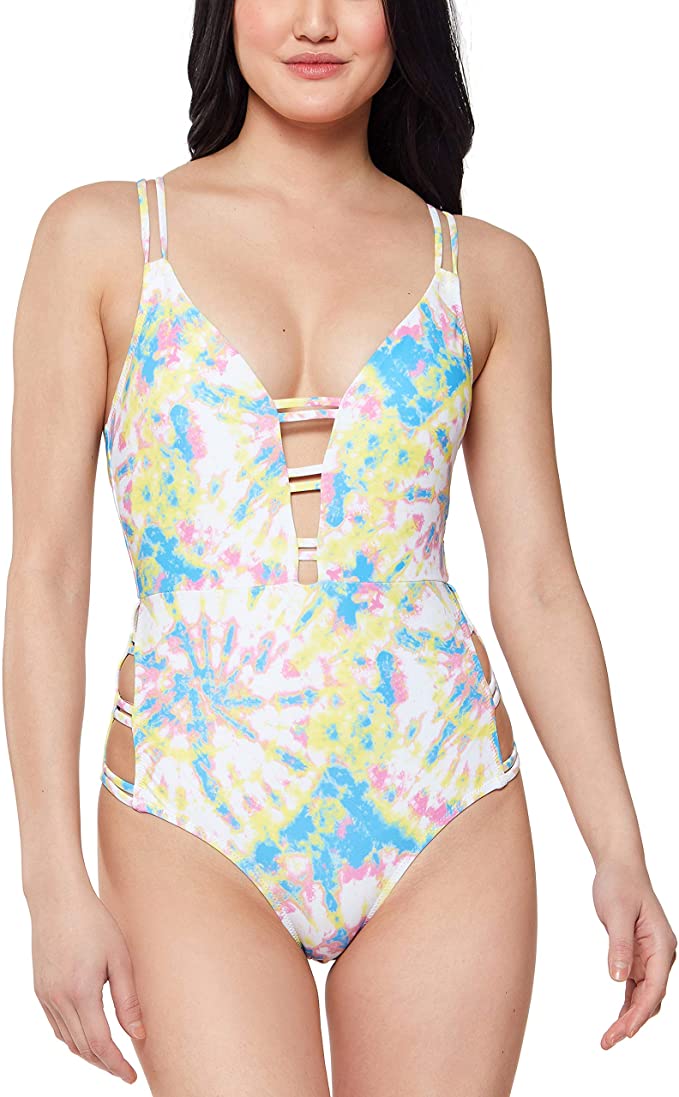 Jessica Simpson Looped Princess Criss-Cross Plunging One-Piece Swimsuit  Color Spritz Multi Size M