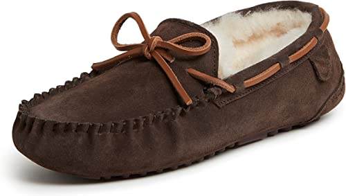 Fireside by Dearfoams Men's Victor Shearling Moccasin with Tie Slipper  Color Coffee Size 11M