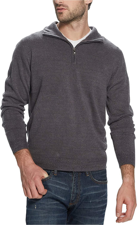 WEATHERPROOF VINTAGE Men's Soft Touch Waffle Quarter Zip Sweater  Color Charcoal Heather Size S