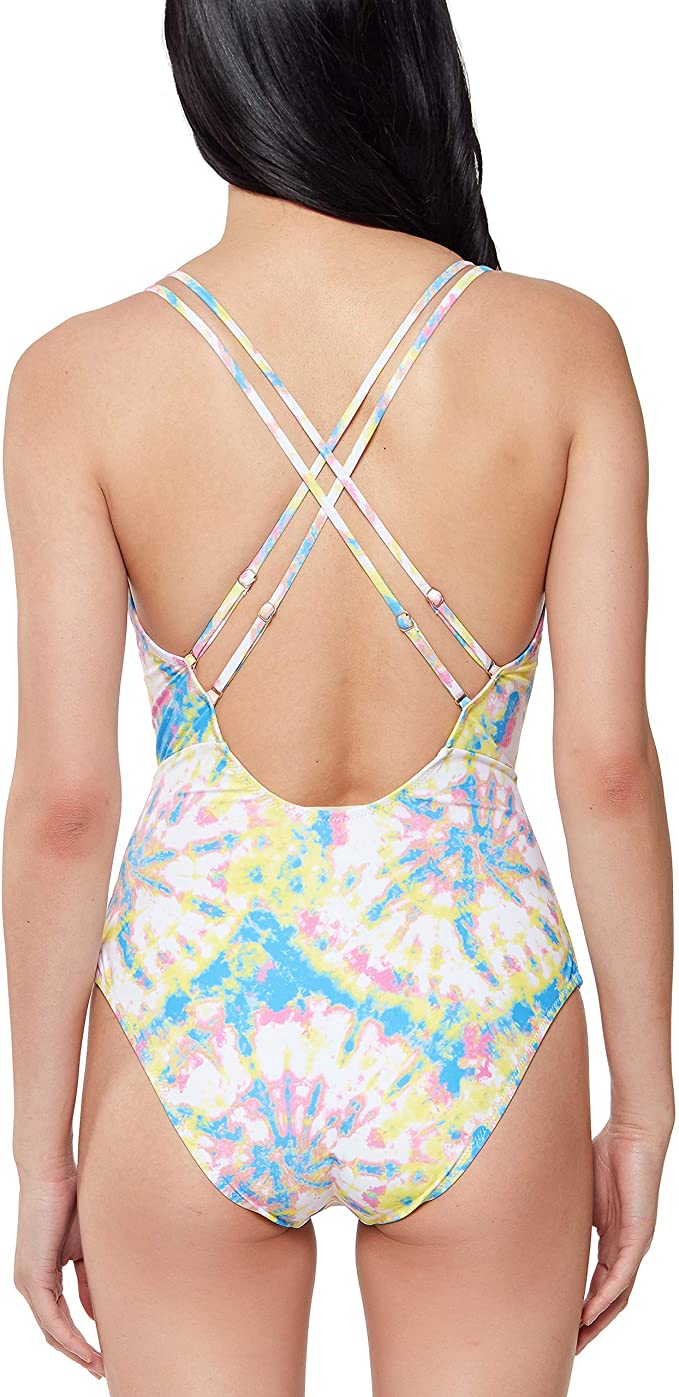 Jessica Simpson Looped Princess Criss-Cross Plunging One-Piece Swimsuit  Color Spritz Multi Size M