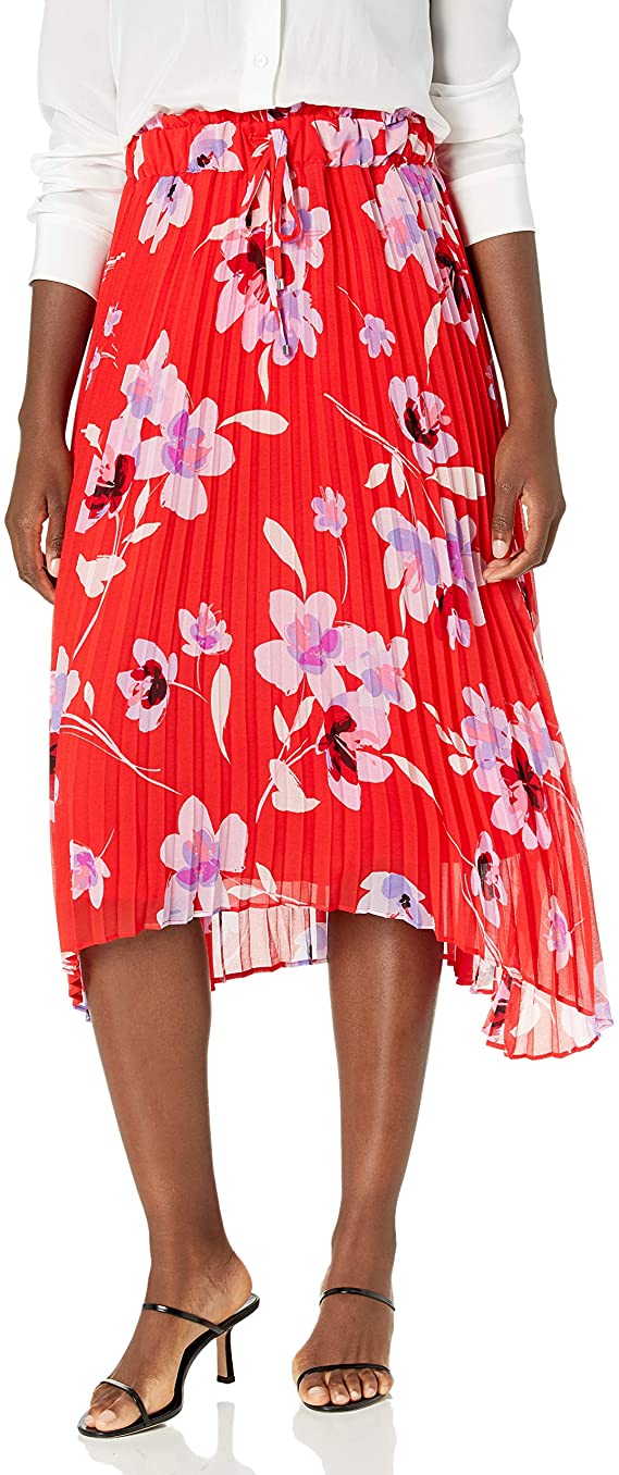 Calvin Klein Women's Pleated Skirt  Color Watermelon Wisteria Multi Size L