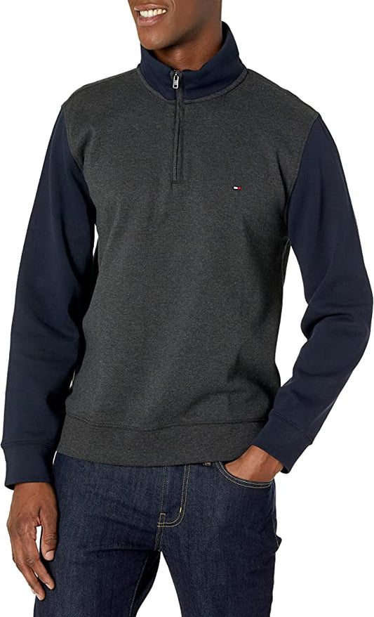 Tommy Hilfiger Men's Long Sleeve Fleece Quarter Zip Pullover Sweatshirt  Color Grey Heather Size L