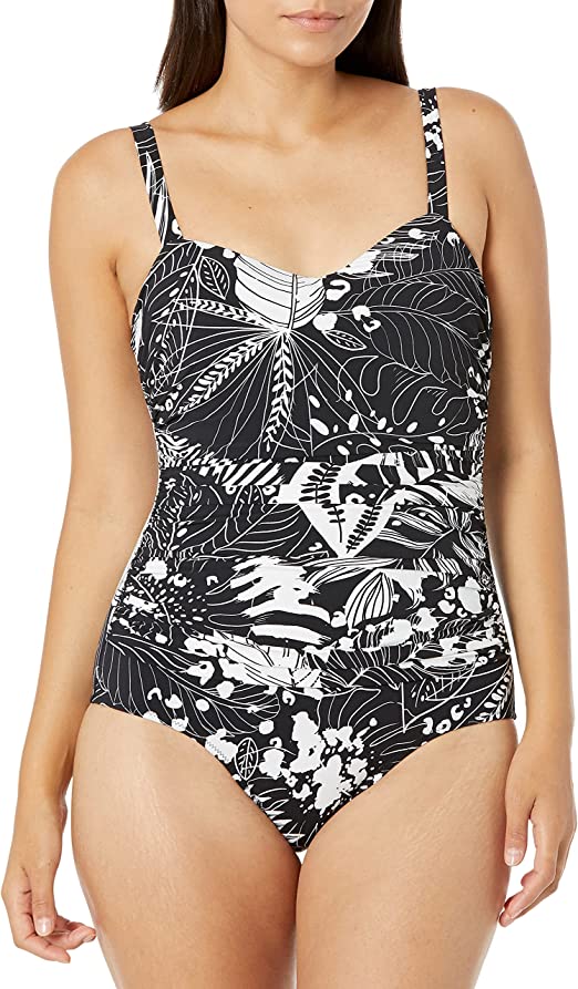 Profile by Gottex Standard Marbella D Cup One Piece Swimsuit  Color Black/White Size 8D