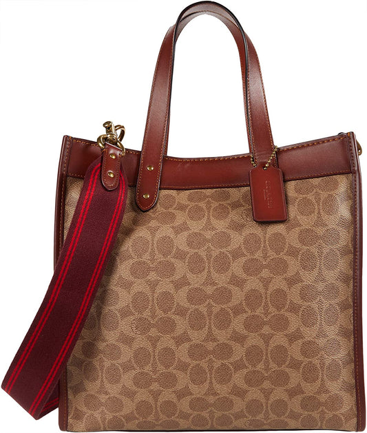 COACH Signature Carriage Coated Canvas Field Tote  Style C0776 Tan/Brown Rust