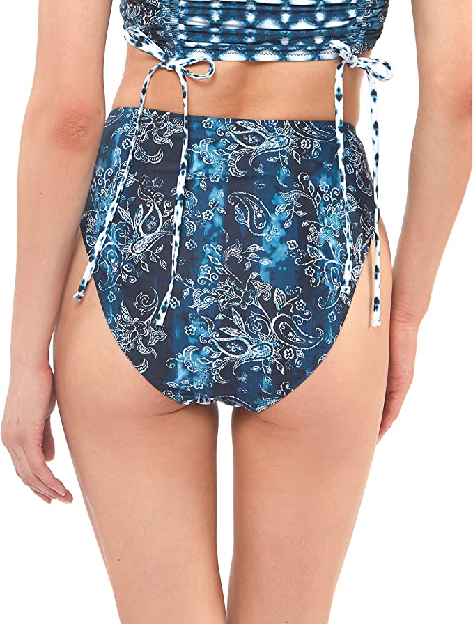 Jessica Simpson Batik Babe High-Waist Bikini Bottoms  Color Dark Navy Size S