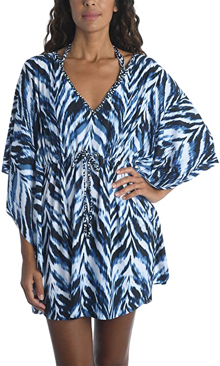 La Blanca Women's V-Neck Tunic Swimsuit Cover Up  Color Indigo/Animal Instinct Size M