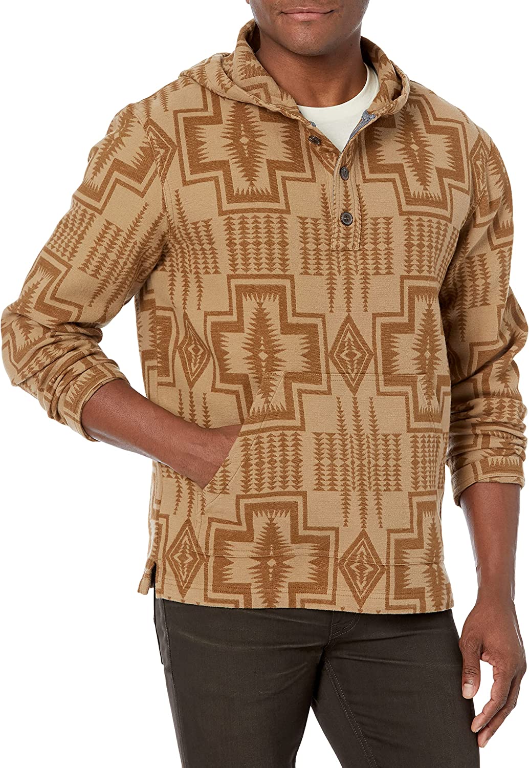 Pendleton Men's Driftwood Cotton Chamois Hoody  Color Tan/Brown Harding Jacquard Size M