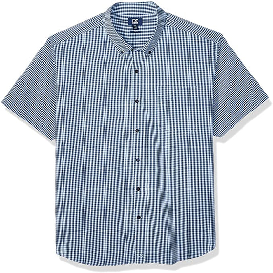 Cutter & Buck Men's Short Sleeve Anchor Gingham Button Up Shirt  Color Zen Blue Size L