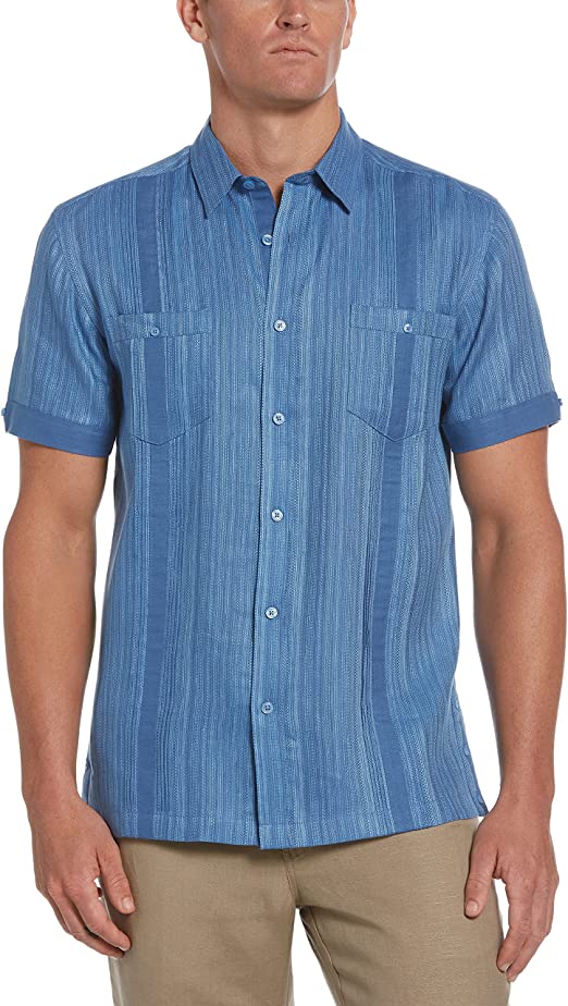 Cubavera Men's Short Sleeve Two Pocket Fashion Guayabera Shirt  Color Blue Size 2XL