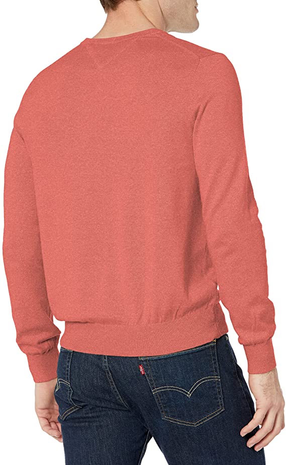 Tommy Hilfiger Men's Essential Cotton V-Neck Pullover Sweater  Color Dark Red Heather Size 2XL