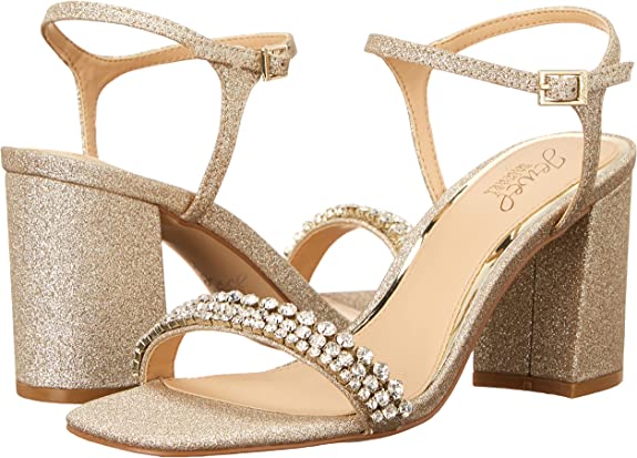 Jewel Badgley Mischka Womens Lori Heeled Sandal  Color Gold-Tone Glitter Size 6.5M