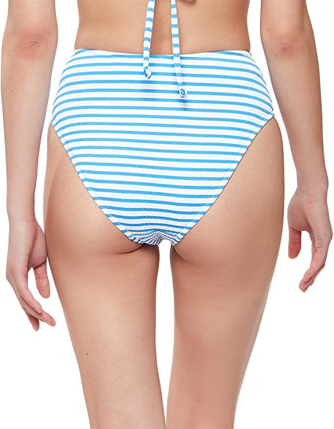 Jessica Simpson Striped Halter High Waist Swim Bottoms  Color Bluebell Size S
