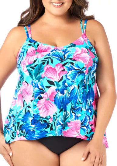 Swim Solutions Shapesolver Plus Petals Princess Seam Swim Tankini  Multicolor Size 18W