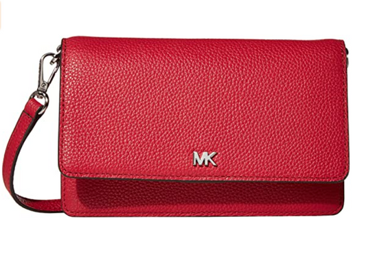 Michael Kors MK Mott Pebbled Leather Crossbody Phone Wallet Dark Raspberry