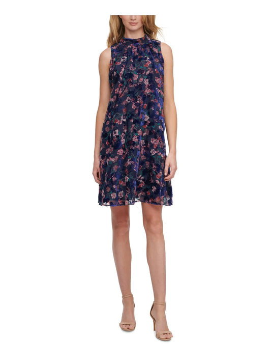 TOMMY HILFIGER Womens Floral Sleeveless Mock Neck Short Party Shift Dress  Color Navy Size 6P