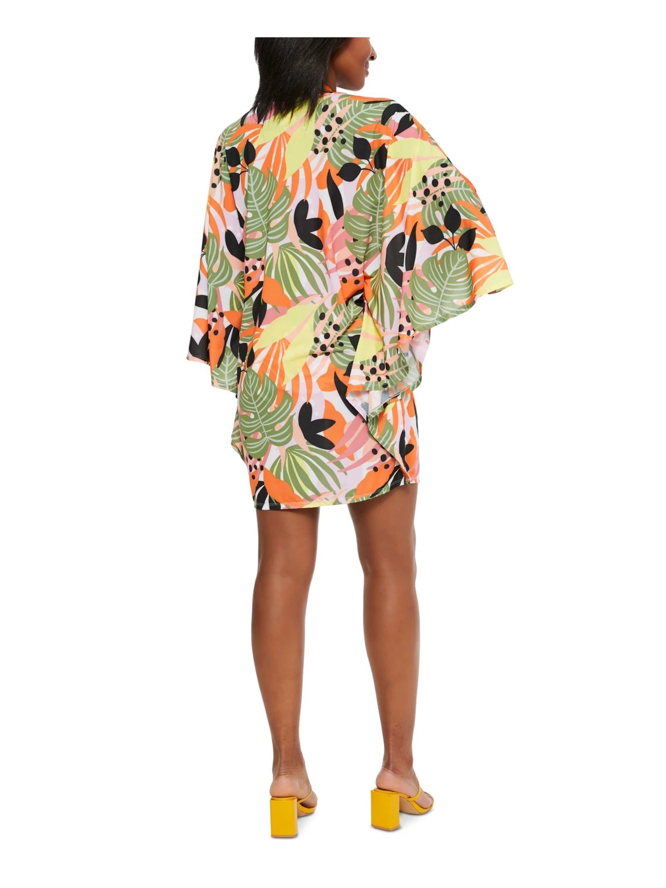 BAR III Women's Printed Caftan Deep V Neck Swimsuit Cover Up  Multicolor Size S