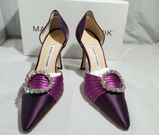 Manolo Blahnik Satin Crystal Buckle Mule   Size 39 = 9 US