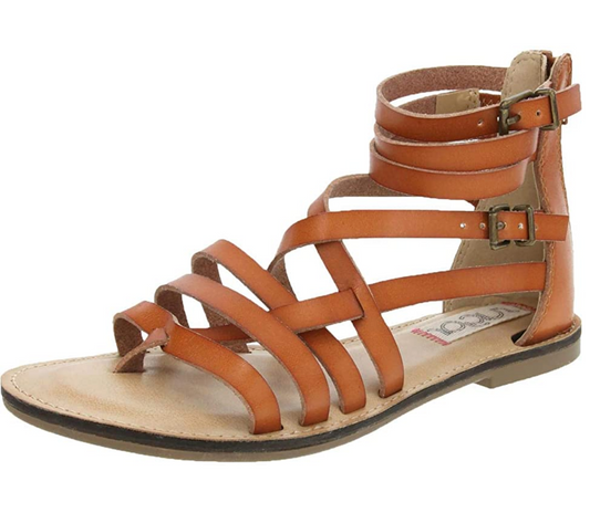 Sugar Women's Malou Sandal Strappy Gladiator Demi Wedge with Buckle  Color: Cognac Dip Dye  Size: 6.5 M