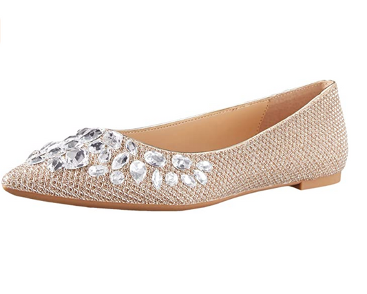 Jewel Badgley Mischka Women's ULANNI Ballet Flat, Champagne Fabric, 9.5M