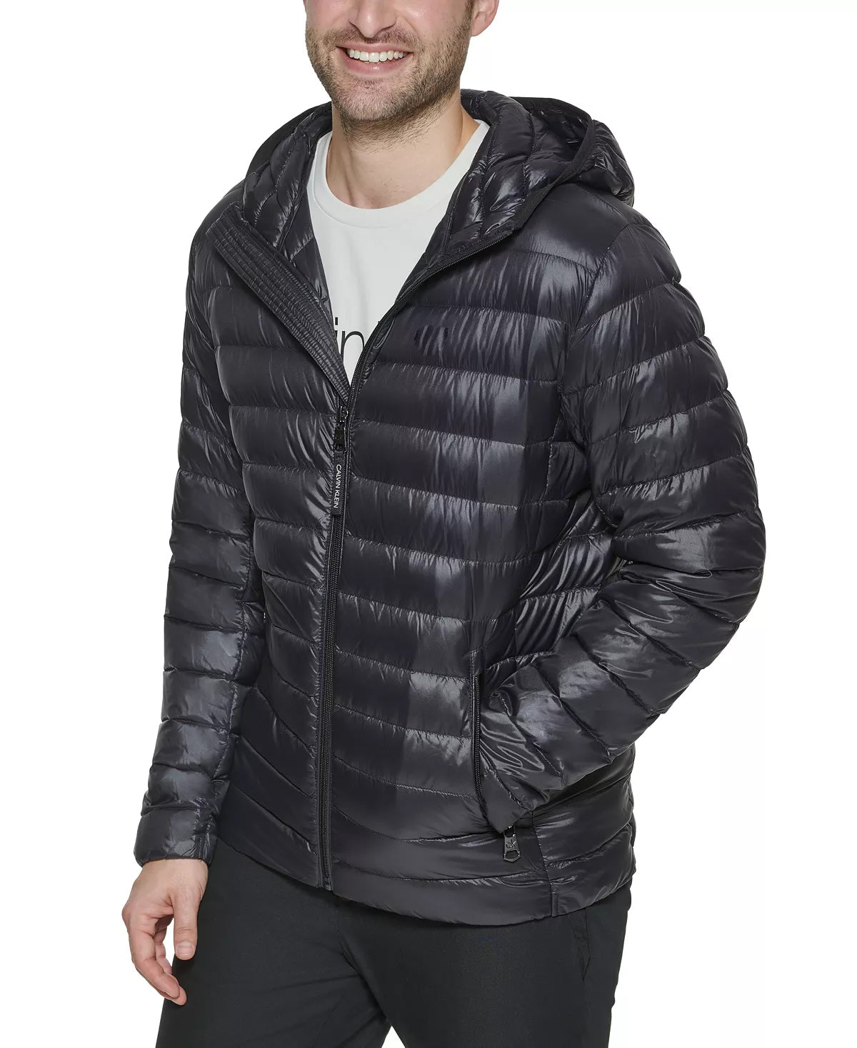 CALVIN KLEIN Men's Hooded Packable Down Jacket  Color Black Size M