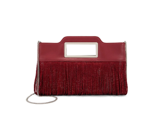 INC International Concepts Juditth Stud Fringe Clutch  Color Burgundy