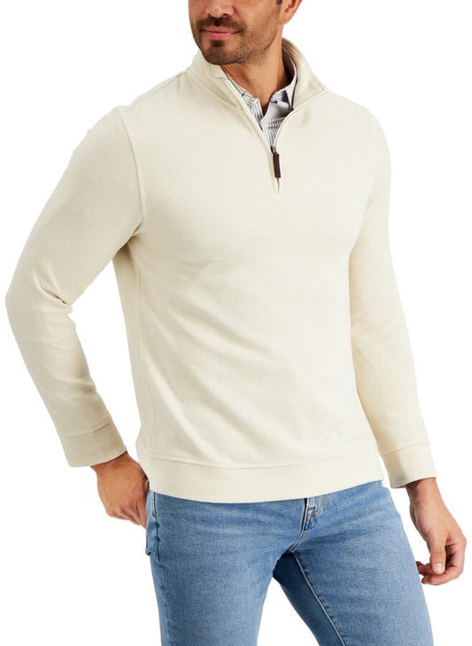 Club Room Men's Birdseye Quarter-Zip Pullover  Color Winter Ivory Size M