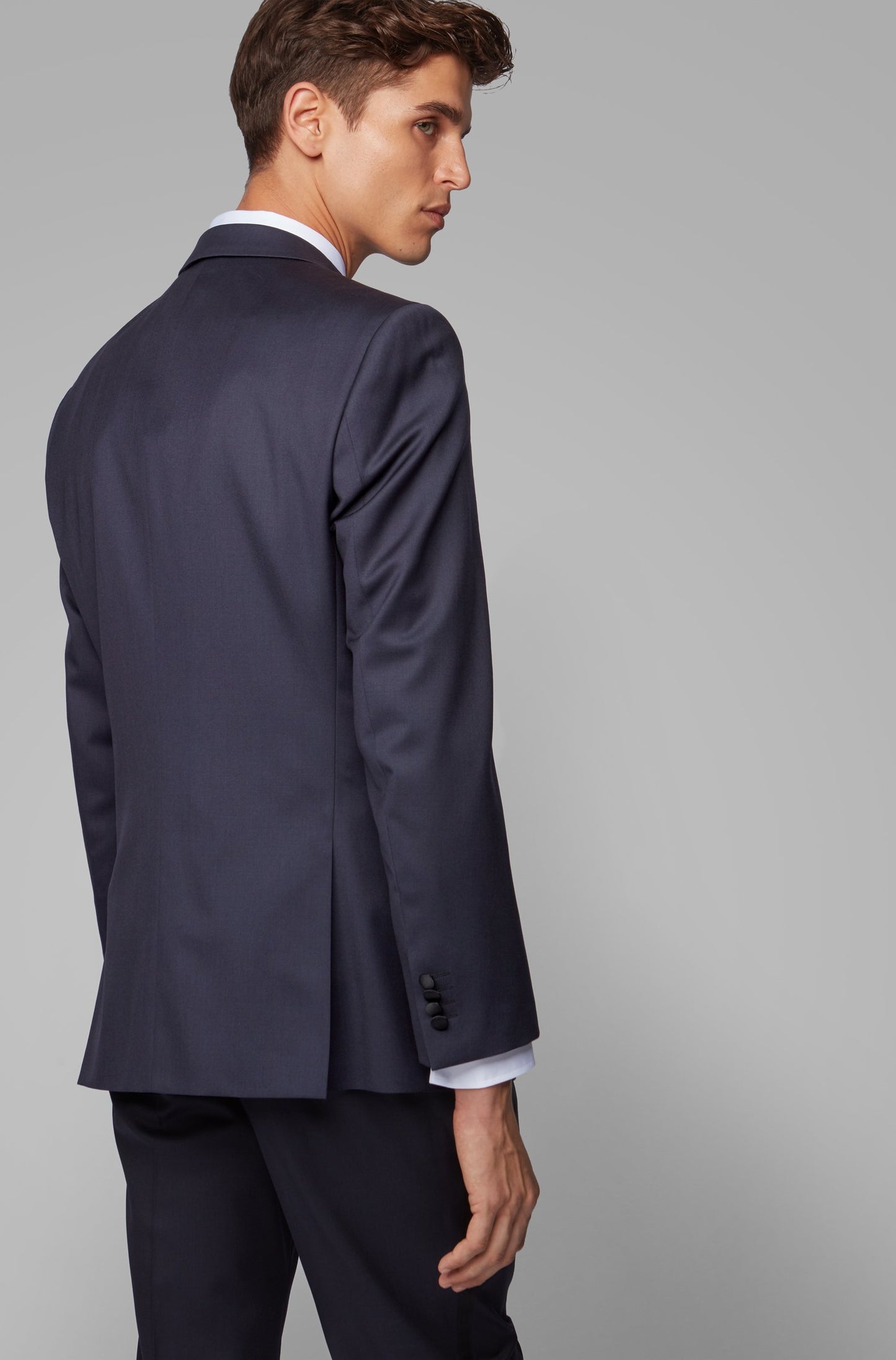 Boss SLIM-FIT VIRGIN WOOL JACKET WITH SILK DETAILS  Color Dark Blue Size 46R