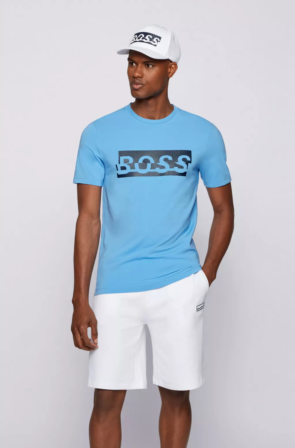 BOSS Men's Stretch-Cotton T-Shirt w/Logo Artwork  Color Blue Size S