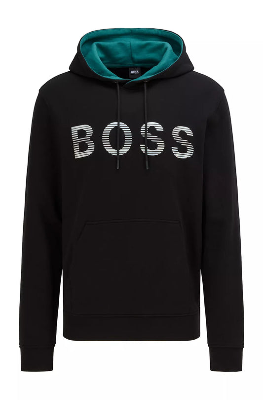 Boss HOODED SWEATSHIRT IN FRENCH TERRY COTTON WITH METALLIC LOGO   Color Black Size XL