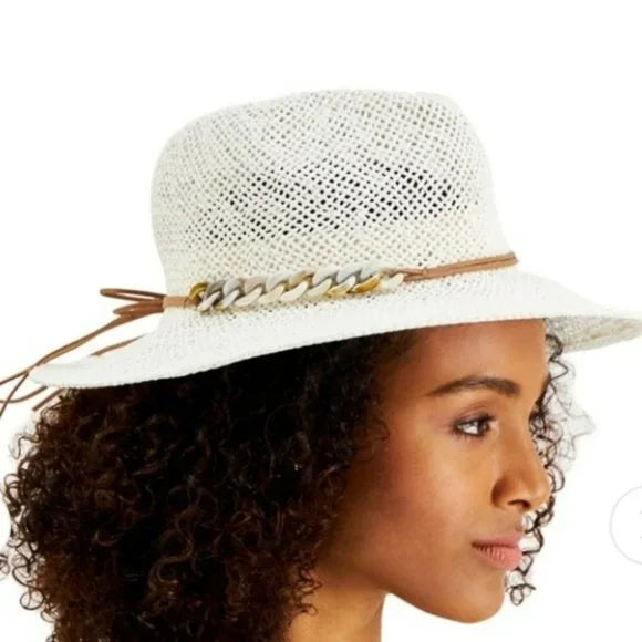 Inc International Concepts Tortoiseshell-Links Open-Weave Panama Hat  Color White