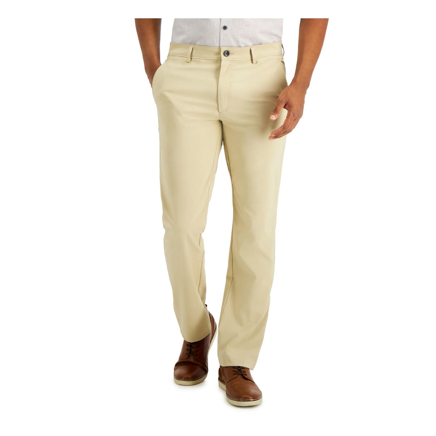 ALFANI  Men's Commuter Flat Front Stretch Moisture Wicking Pants  Color Beige W32xL32