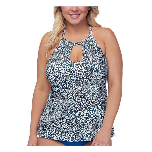 Raisins Women’s Curve Plus  Kenya Rosalie Underwire Tankini Top   Color Blue/White Size 22W