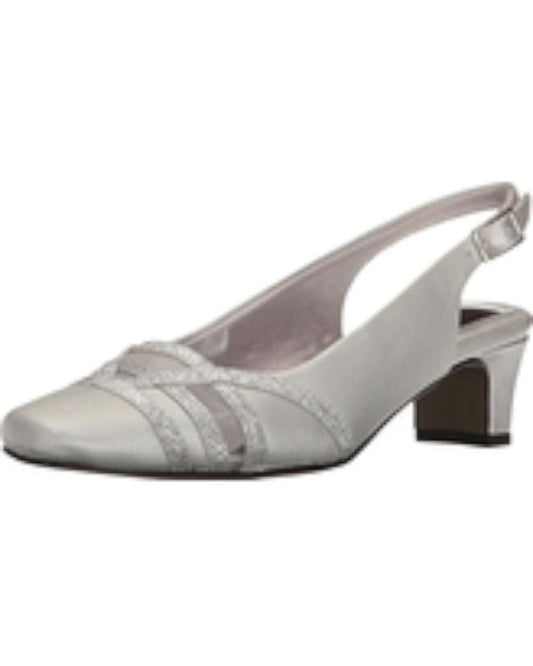 Easy Street Womens stunning Closed Toe Formal Slingback Silver satin Size 7.5M