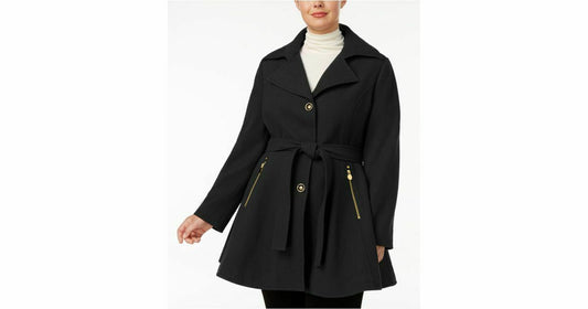 INC Women’s Black Pocketed Belted Evening Button Down Winter Jacket Coat  Size S