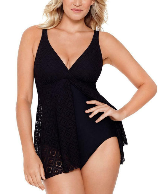 Swim Solutions Black Crochet Flyaway One Piece Swimdress