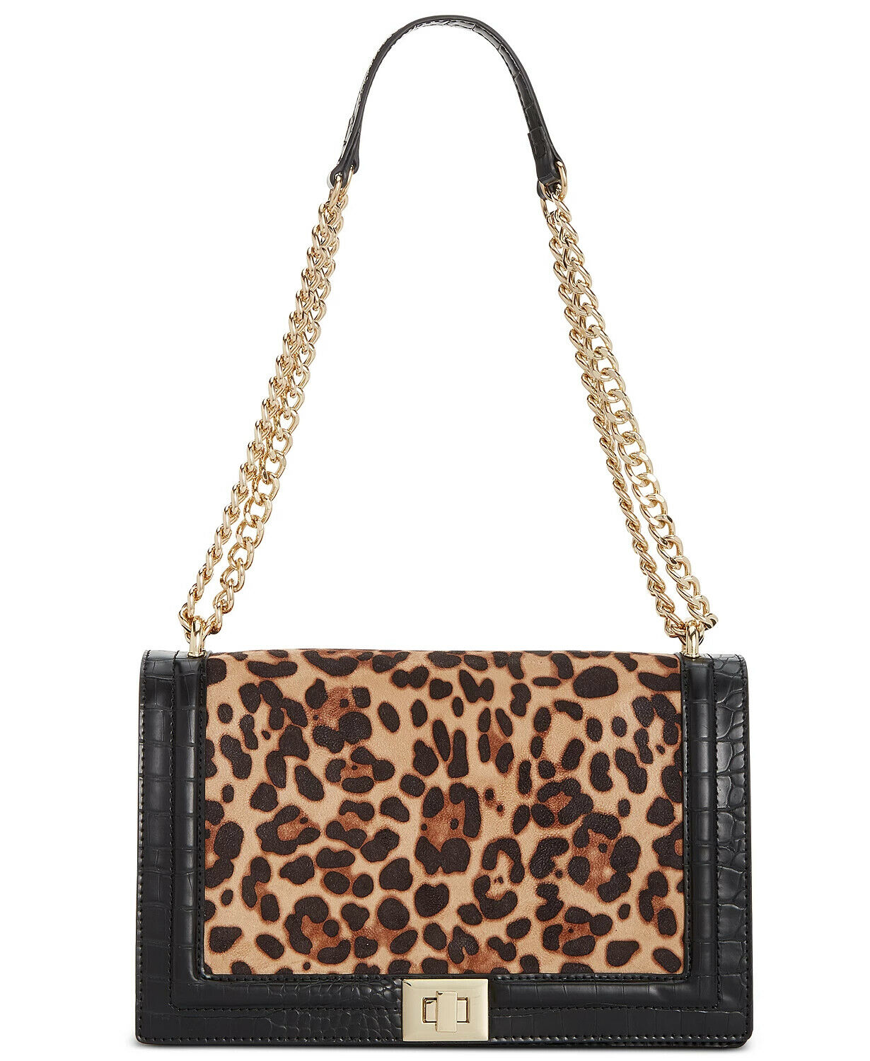 Inc International Concepts AJAE Faux Leather Leopard Flap Crossbody Bag  Color Black/Gold-tone