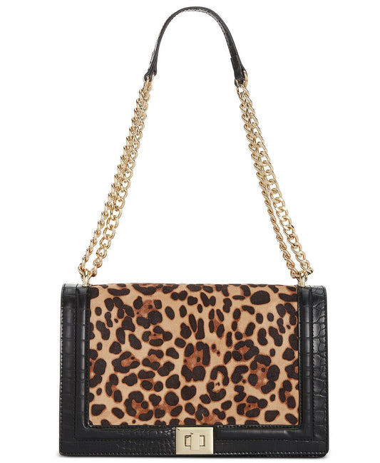 Inc International Concepts AJAE Faux Leather Leopard Flap Crossbody Bag  Color Black/Gold-tone