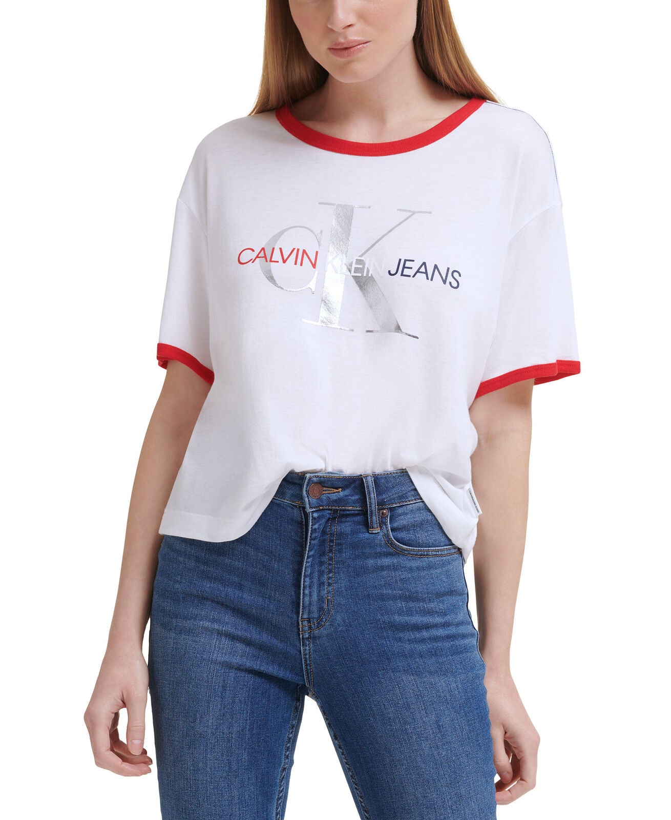 Calvin Klein Jeans Women's Americana Logo T-Shirt   Color White Size XL