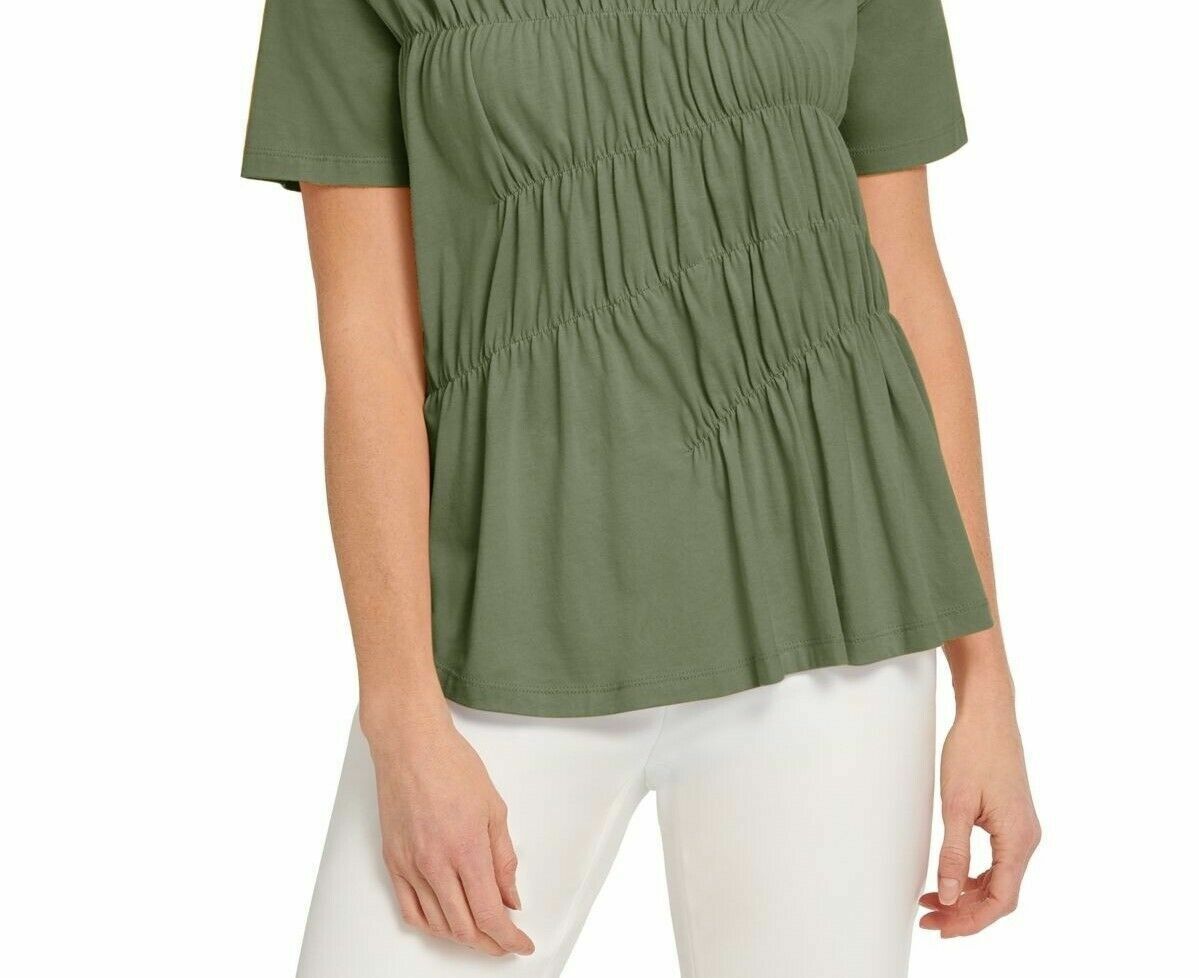 DKNY Women's Ruched Short-Sleeve Top  Color Military Green Size S