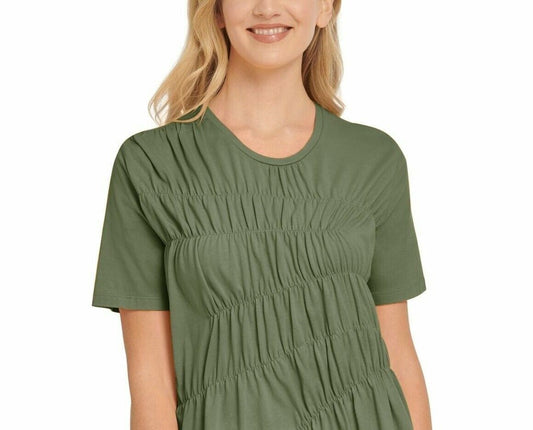 DKNY Women's Ruched Short-Sleeve Top  Color Military Green Size S