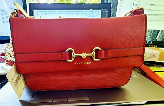 Anne Klein Top Zipper Crossbody   Color Red/Gold